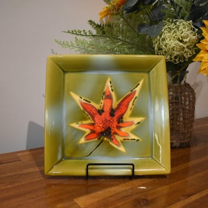 Stunning 1970s Retro design ceramic square wall plate by Norleans Japan