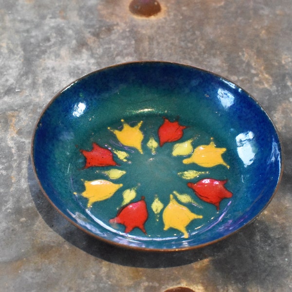 Vintage Enameled copper Trinket Dish Made in Greece