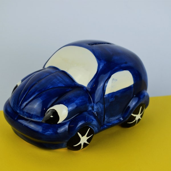 VW Beetle Ceramic Blue Money Bank Piggy Bank