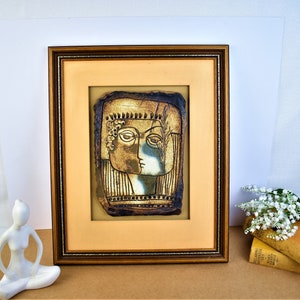 Unique Mid  Century Framed handmade Studio pottery wall plaque