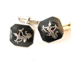 Coppia di gemelli vintage in argento sterling del Siam