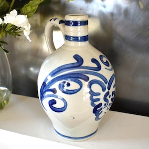 Wunderschöne Vintage salzglasierte Steinzeug-Keramik niederländische Sonnema handbemalte Krug-Menage-Blumenvase