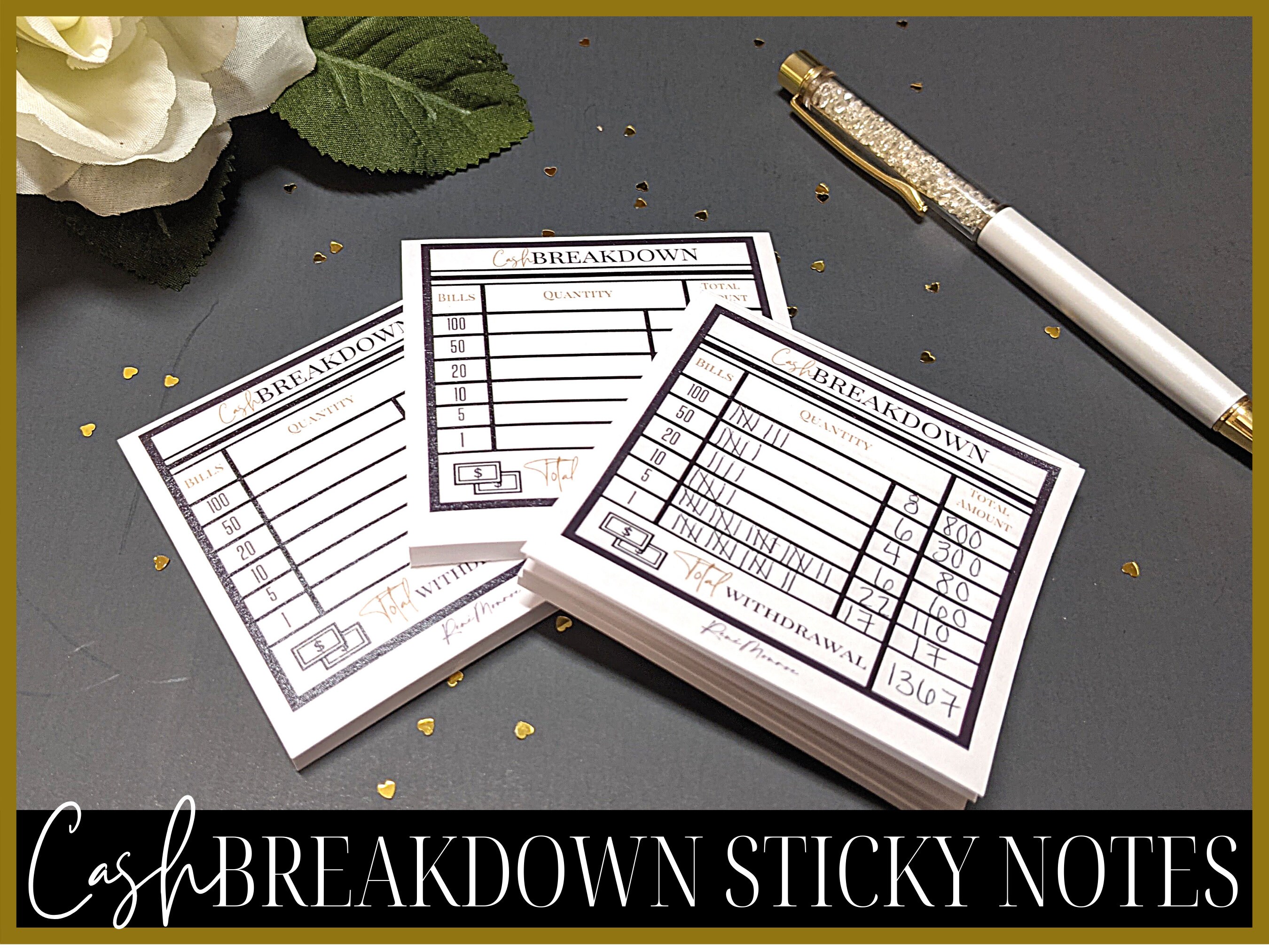 Cash Breakdown Sticky Notes Cash Withdrawal Sticky Notes Etsy