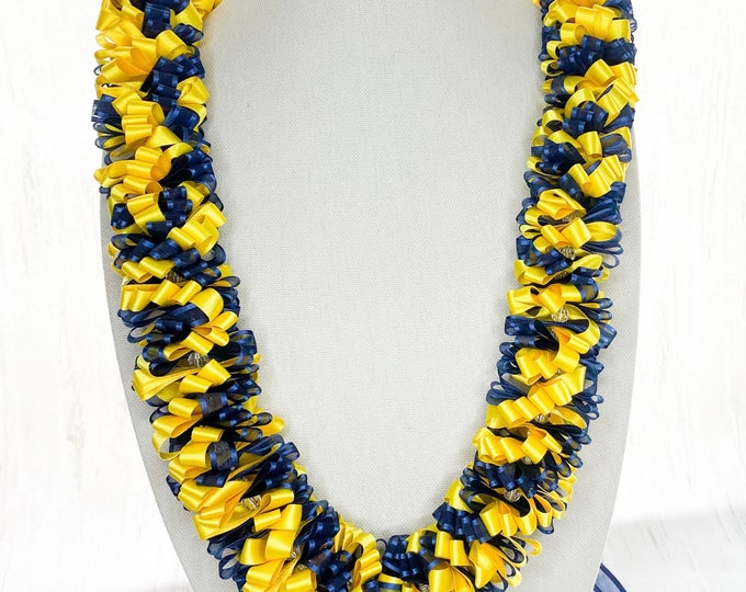 Ribbon Lei With Navy Blue Sheer Ribbon and Yellow Satin Ribbon Etsy
