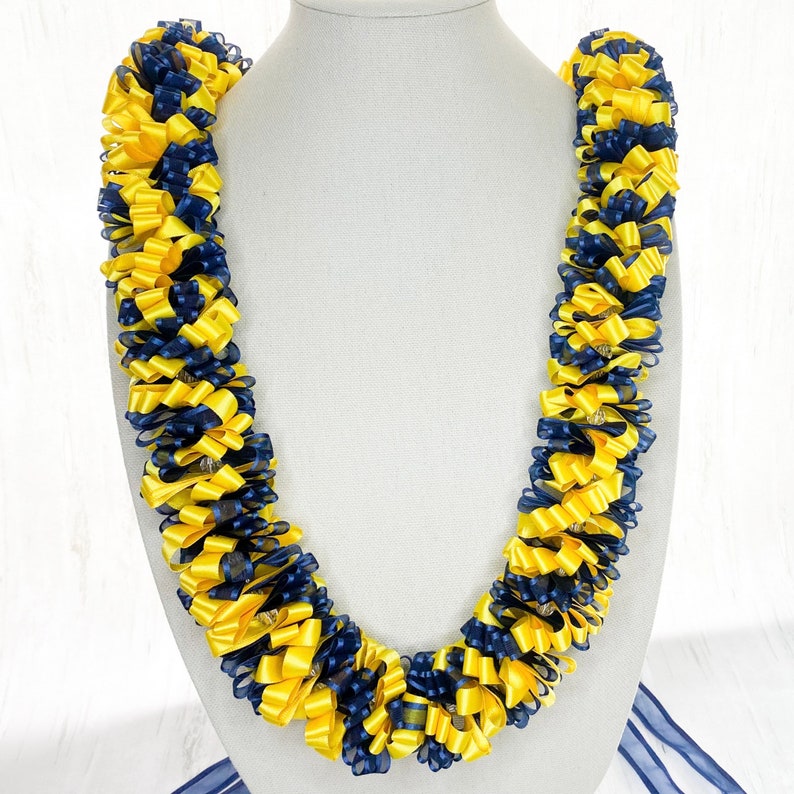 Ribbon Lei With Navy Blue Sheer Ribbon and Yellow Satin Ribbon Etsy