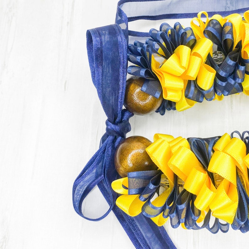 Ribbon Lei With Navy Blue Sheer Ribbon and Yellow Satin Ribbon Etsy