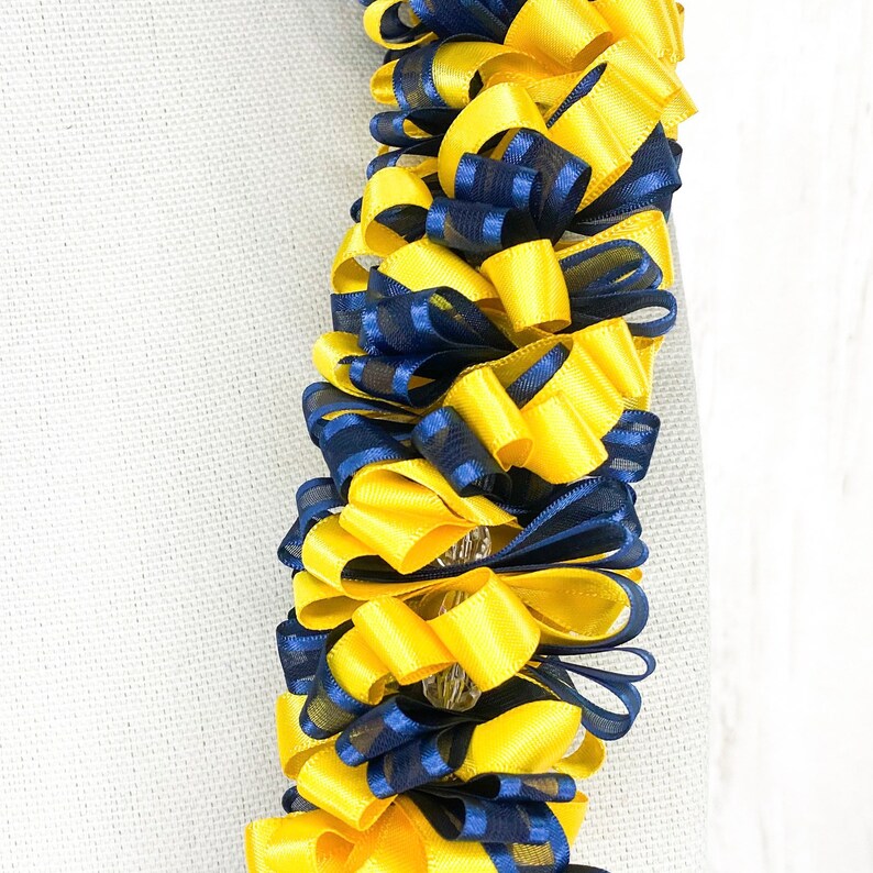 Ribbon Lei With Navy Blue Sheer Ribbon and Yellow Satin Ribbon Etsy