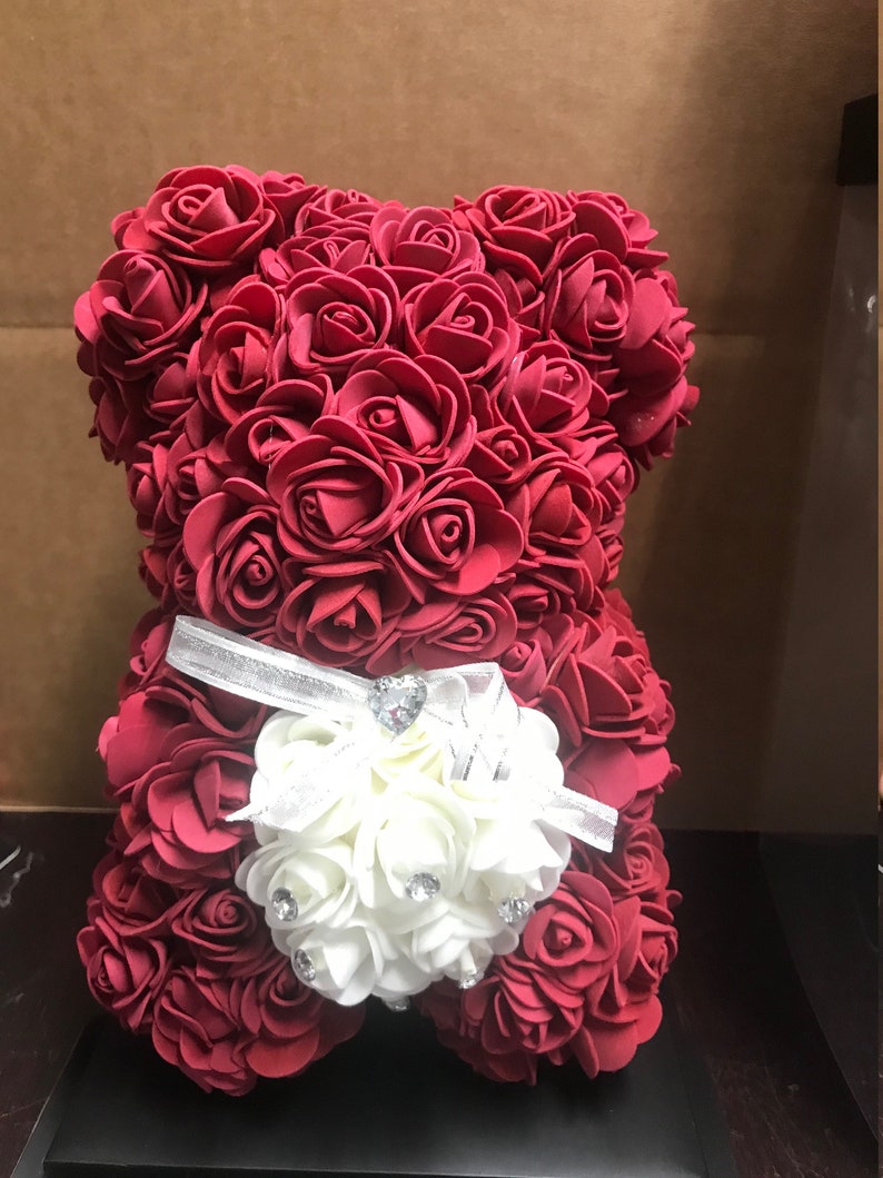 Rose Bear With Rhinestone Bling Flower Bear Baby Shower Etsy UK