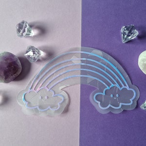 Rainbow and Cloud Kawaii Suncatcher, Rainbow Maker, Window Film Cling, Decal Sticker, Wall Art, Home Decor, Light Prism Sunshine Holographic
