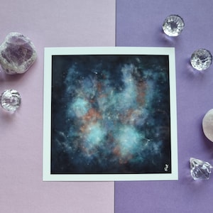 Galaxy Blue & Red Nebula Art Print 5x5" Wall Art Glossy Illustration Handmade