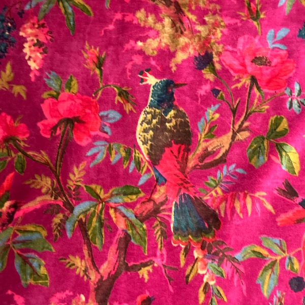 Luxury Cotton Velvet Fabric: Bird Print Upholstery, Home Decor By The Yard