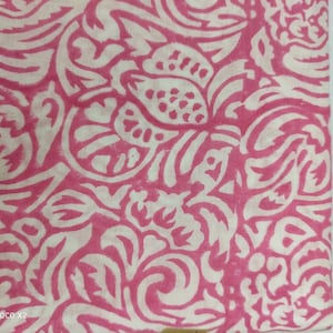 Pink Floral Hand Block Print Cotton Fabric: Soft Dressmaking Material