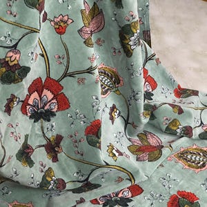 Tenda in velluto con stampa floreale: verde menta chiaro/verde acqua, dimensioni personalizzate disponibili