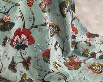 Cortina de terciopelo con estampado floral: verde menta claro/verde claro, tamaño personalizado disponible