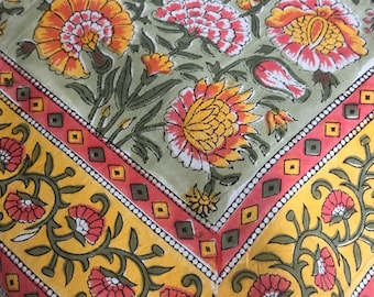 Hand Block Print Tablecloth: Floral Indian Decor, 6 Seater