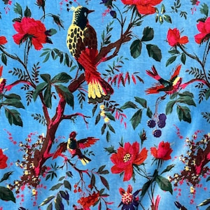 Vintage Style Cotton Velvet Bird Print luxury Curtain Set Of Two Panel Curtain,  Boho Curtain, luxury Drapes, Can Be Customized.