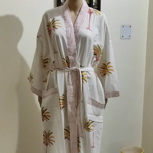 Kimono Rob, Dressing Gown, Vintage Style Indian Hand Block Print Bath Rob.