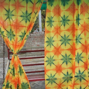 Hand Shibori Tie Dye Cotton Curtain, Set Of Two Panels Boho Drapes, Home Decor, Made By Skilled Artisans.Electric Home Decor.
