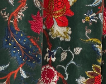 Tela de terciopelo de algodón estampada a mano: Tapicería y decoración verde bosque