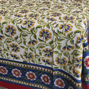 INDIAN Block Print Tablecloth, Floral Cotton Table Cover, Table Cloth,  Farmhouse Tablecloth , Housewarming Gift.