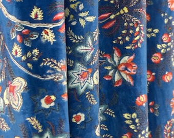 Cortina de terciopelo de algodón con estampado floral: Cortinas estilo boho azul verdoso, tamaño personalizado.