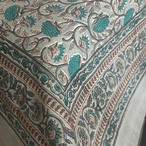 Indian Hand Block Print Tablecloth, Cotton Floral Table Cover, French Tablecloth, Rectangle Tablecloth.