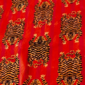 Coral Orange Tiger Print  Cotton Velvet Print  luxury Drapes, Boho Design , Can Be Customized Any Size.