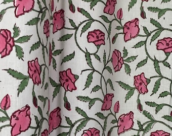 Cortinas de algodón estampadas a mano con bloques, estilo bohemio floral, juego de 2 paneles.