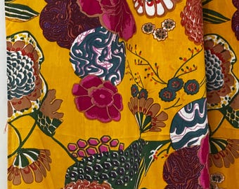 Cortinas de algodón con estampado floral amarillo mostaza: cortinas bohemias vintage