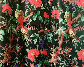 Black Bird Print Velvet Curtain: Boho Style Drapes, Custom Size