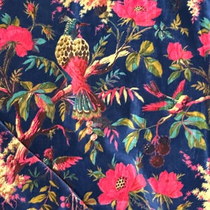 Luxury Cotton Velvet Bird Print Indian Fabric Blue Velvet Fabric For Upholstery Bag lampshade Curtain Quilting And Home Decor.