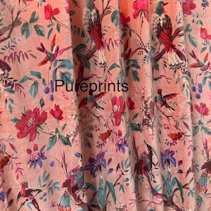 Vintage Cotton Velvet Peach Pink Color Bird Print luxury Curtain, Boho Curtain, luxury Drapes Housewarming Gift.