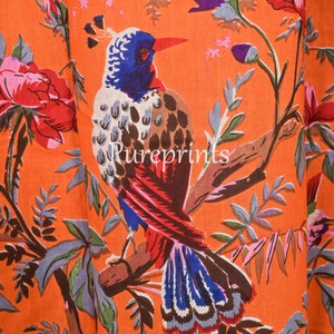 Coral Orange Bird Paradise Curtain, Set Of Two Panels, Boho Drapes, Shabby Chic Curtains With Matching Tie Back.