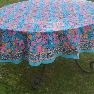 Hand block print round Tablecloh, Hand Block Print, Sheeting fabric Table wear 8 Seater Tablecloth With Border All Round.