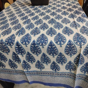 Hand Block Print Table Cloth, Fine Dining Cloth, Beautiful Blue Table Cover, Table linen, Housewarming Gift.