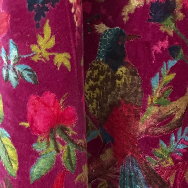 Cotton Velvet Bird Print Curtains – Moody Jewel Tone Botanical Drapes – Victorian Home Decor