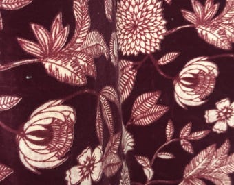 Cortinas vintage de terciopelo de algodón con estampado floral – Cortinas con estampado botánico color burdeos