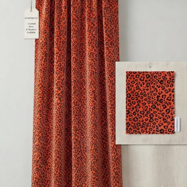 Vintage Style Leopard Print Velvet Curtain - Coral & Blue Boho Decor