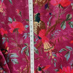 Luxury Cotton Velvet Bird Print By Yards, Onion Pink Velvet Fabric For Upholstery Bag lampshade Curtain Quilting And Home Decor.