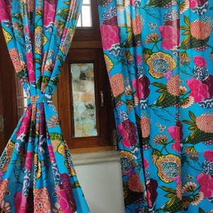 Vintage Floral Cotton Curtain Set: Boho Chic Window Drapes
