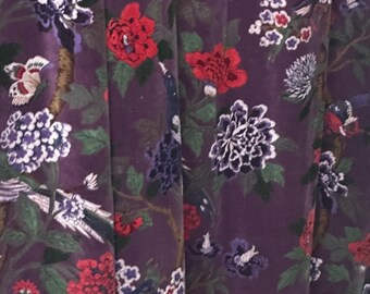 Cortina de terciopelo estilo vintage: estampado de pájaros verde salvia, estilo bohemio.