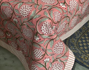 Hand Block Print Tablecloth: Floral Indian Decor, 6 Seater