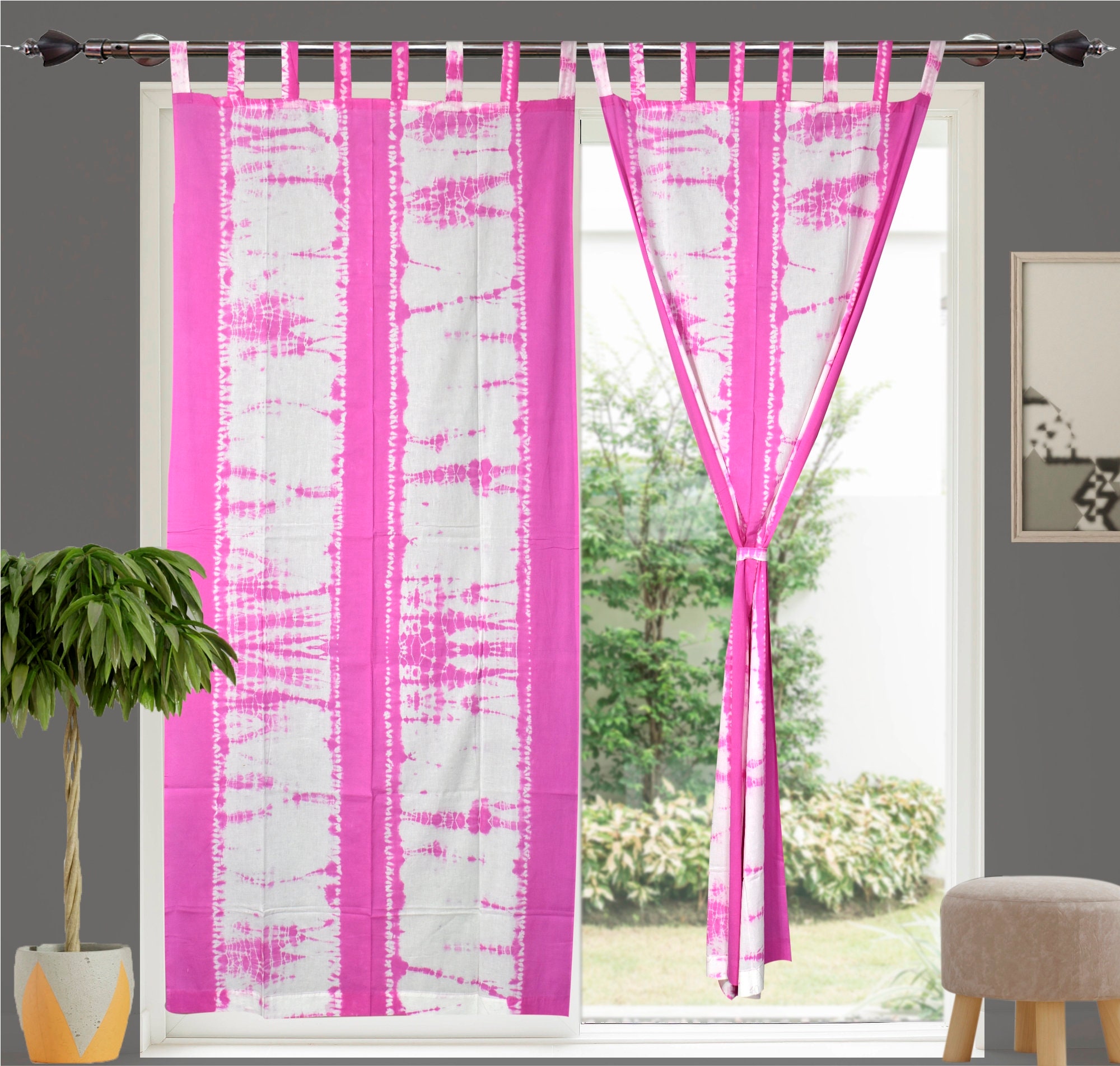 Shibori Hand Tie Dye Curtain Set Of Two Cotton Curtains Semi Etsy