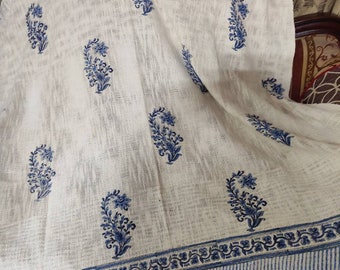 Hand Woven Mud Cloth Throw Blanket: Indigo Floral Print, Boho Tassels