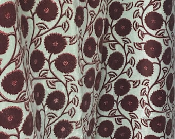 Cortina de terciopelo de algodón floral: verde salvia, estampado floral vino, estilo bohemio.