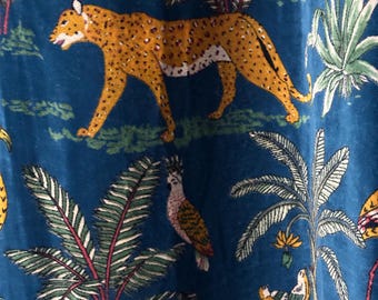 Cortinas de terciopelo de algodón con estampado tropical de safari verde azulado, personalizadas - Cortinas de lujo con estampado de cebra y tucán - Tamaños a medida