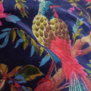 Luxury Cotton Velvet Bird Print Indian Fabric Blue Velvet Fabric For Upholstery Bag lampshade Curtain Quilting And Home Decor.