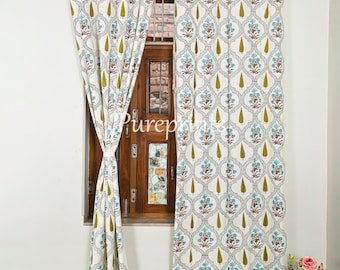 インド　ブロックプリント　カーテン インドのハンドブロックプリントカーテン、ボホミアン風の装飾、新築