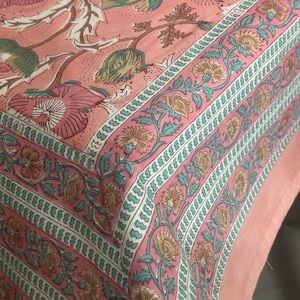 Handblockdruck-Tischdecke, rechteckige Tischdecke, feines Speisetuch, Handblockdruck Schöne Tischdekoration.