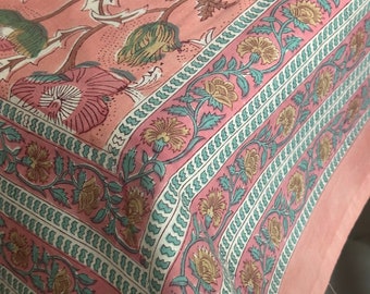 Hand Block Print Tablecloth: Floral Indian Decor (60x90 Inches)